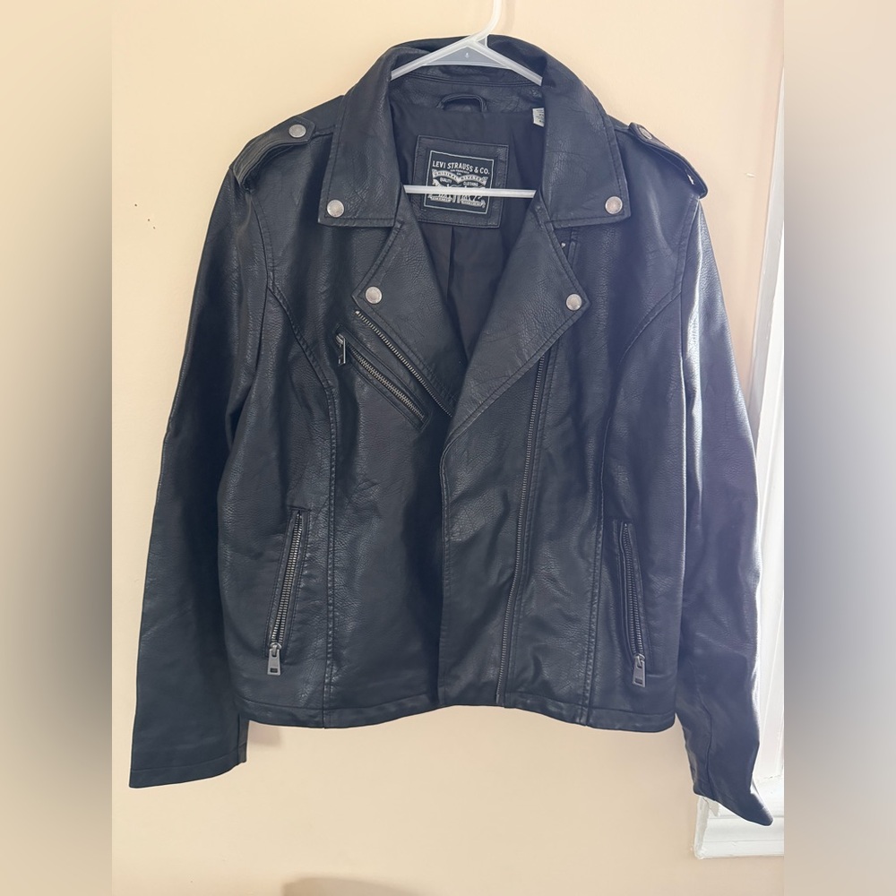 Levi's Black Leather Jacket with Logo Patch - image 1